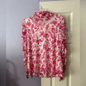 Susan Graver Pink Ruched Long Sleeve Blouse